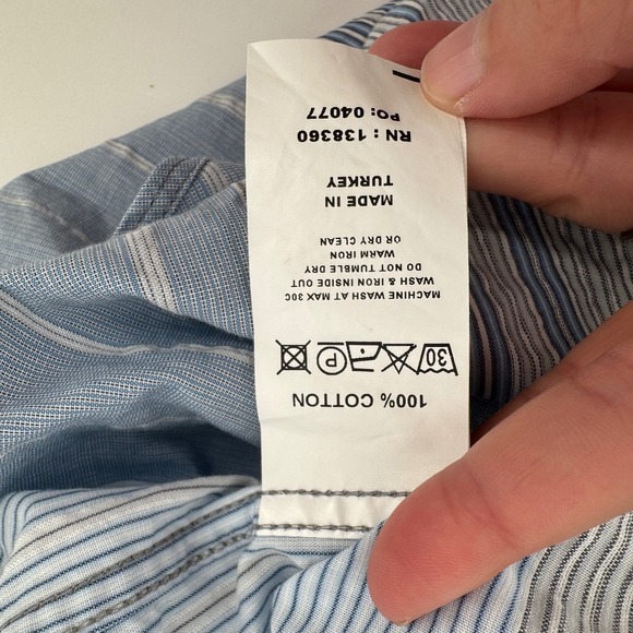 32 Bar Blues Mens Medium Blue Striped Button Up Shirt Long Sleeve Casual - Picture 5 of 7